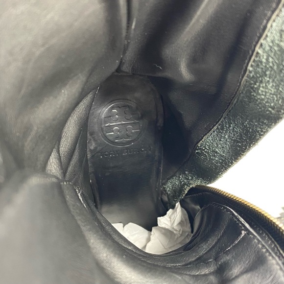 Tory Burch Trigg Black Pebbled Leather Mid Calf Rugged Stilleto Kiltie Boots 8.5 - Picture 12 of 16